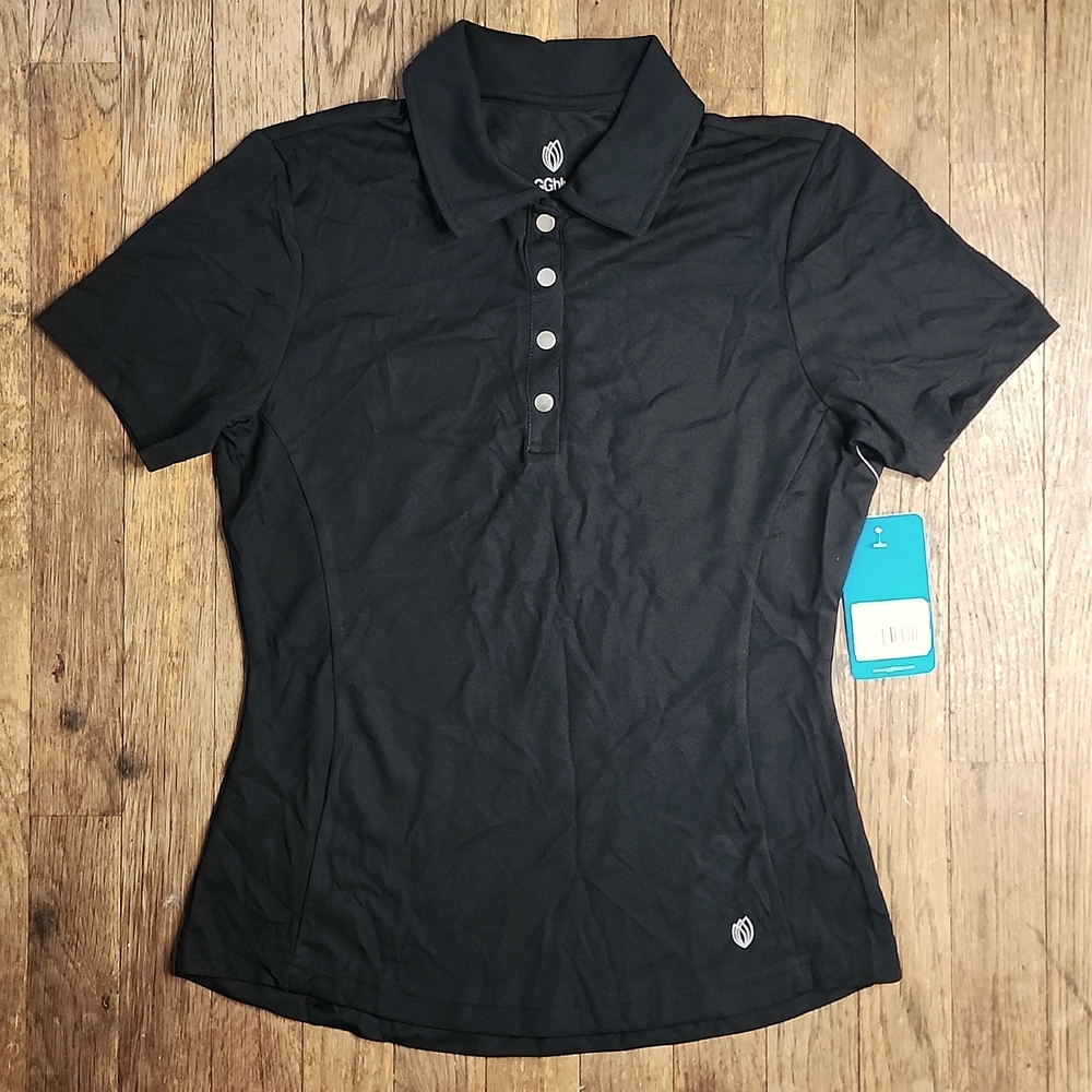 New! Tina Black Short Sleeve Snap Button Polo Shirt